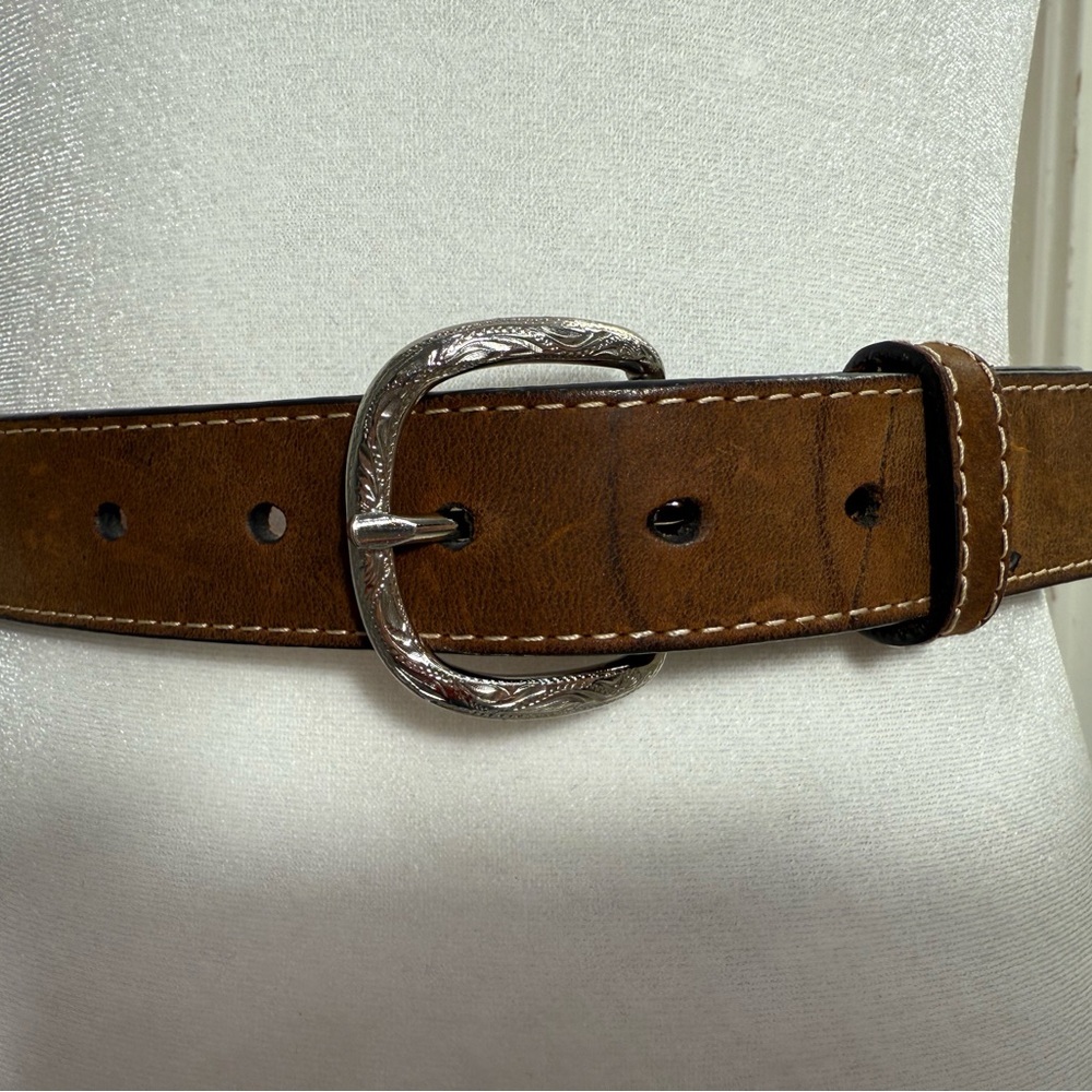 Nocona Belt Co. Kids Western Leather Concho Belt Brown Silver‎ Buckle Size 28